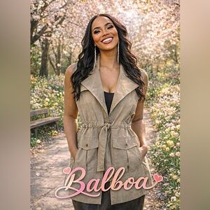 NWT BALBOA Tan Belted &  Sleeveless Vest Coat